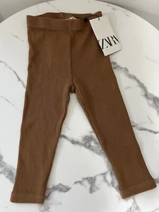 NEW ZARA BROWN BASIC WAFFLE KNIT PANTS TROUSERS LEGGINGS 9 12 MONTHS Y251 *READ* - Picture 1 of 14