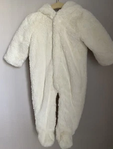 Janie And Jack One-Piece Faux Fur White Winter Snow Suit With Feet, 6-9 Mos. - Picture 1 of 4