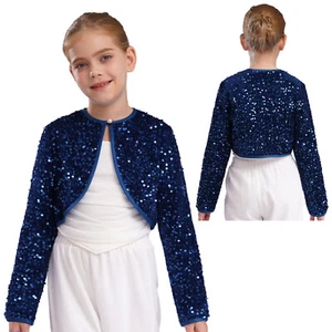Girls Shrug Long Sleeve Cardigan Princess Wrap Top Wedding Outerwear Party Coat - Picture 1 of 77