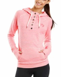 lorna jane active pink white stripe hoodie kangaroo pocket size L snap fastening - Picture 1 of 19