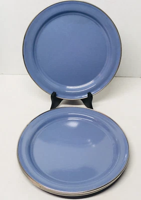 Pottery Barn Enamelware Plates 10" Periwinkle / Silver Rims Set of 4 Camping RV - Image 1 of 4