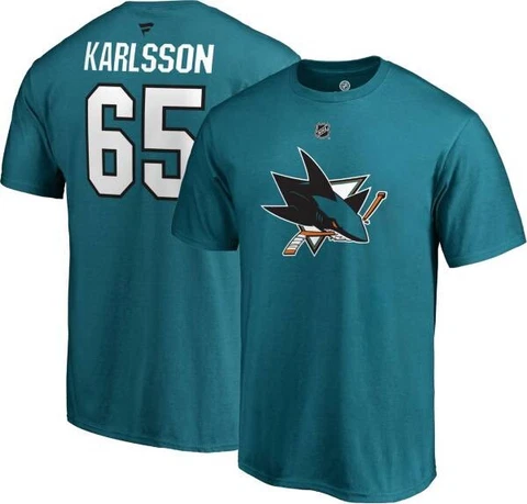 San Jose Sharks NHL Hockey Karlsson #65 Black T-Shirt Size Medium M Cover