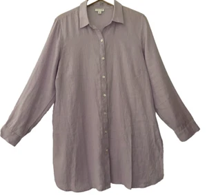 J. Jill 🌸 Talla L Love Lino Lavanda Púrpura Túnica Top Lino Camisa Manga Larga - Imagen 1 de 5