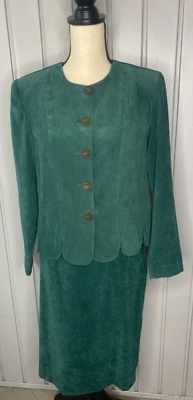 Traje de mujer Leslie Fay talla 8P falda y chaqueta de 5 botones verde trabajo iglesia Foto 1 de 4