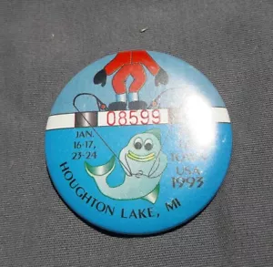 1993 Tip Up Town Houghton Lake Michigan MI 2 1/4" Button Pin #8599 - Picture 1 of 2