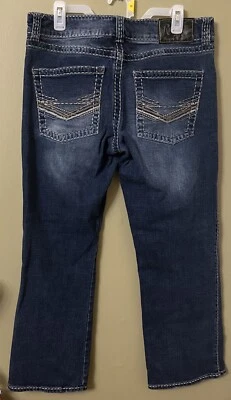 Jeans Wrangler Rock 47 Denim Bota Ajustada Western 5 Bolsillos Azul Corto Talla 34x28 Foto 1 de 4