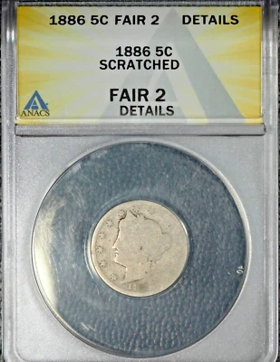 1886 Liberty Head Nickel, ANACS Fair 2 Details, Scratched, Key Date - Image 1 of 2