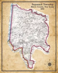 1853 Karte von Pequanack Township Morris County New Jersey - Bild 1 von 4