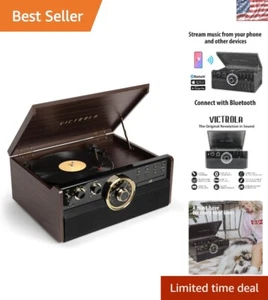 Mid-Century Espresso 6-in-1 Record Player with Bluetooth & FM Radio Connectivity - Picture 1 of 7