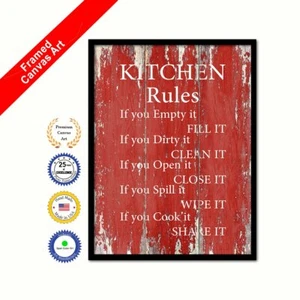 Kitchen Rules Framed Canvas Red Quote Office Wall Artwork Print Decorative Gift - Picture 1 of 3
