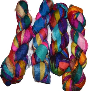 100 g Recycled Sari Silk Ribbon Yarn Multicolored - Picture 1 of 2