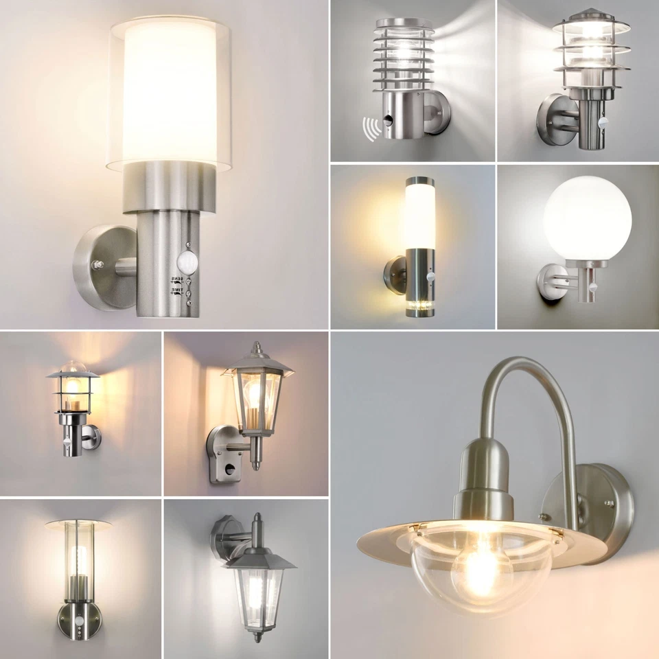 Außenleuchte E27 Bewegungsmelder Wand Lampe Gartenlampe Edelstahl Leuchte - Bild 1 von 4