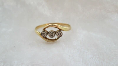 Ancienne bague alliance or massif jaune et blanc 18 K éclats de Diamants T 68 - Photo 1/4