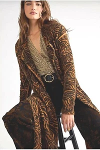 Free People Cardigan Long Animal Cardi Long Jumper Brown. Size X Small RRP $268 - Picture 1 of 12