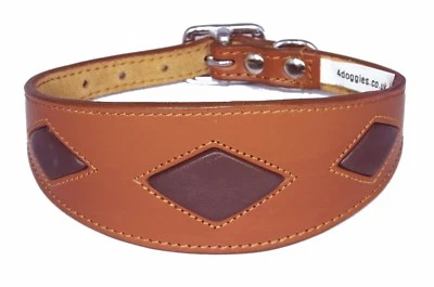 Leather Greyhound Dog whippet Dog Collar Tan Brown Diamond Shape collier levrier - Image 1 of 4