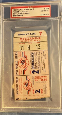 1951 World Series Game 2 Ticket PSA Mickey Mantle Injury 1st WS Hit Win New York - Image 1 of 4