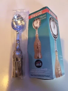 Coca-Cola 8" metal ice cream scoop in box, gold plated bottle handle, chrome New - Picture 1 of 7