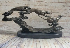 Bronze Sculpture Running Greyhound Dogs Collectible Masterpiece by Thomas Figure - Picture 1 of 10