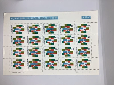 Full Sheet Liechtenstein 50c stamps 1967 EFTA Full Sheet of 20 - Image 1 of 2