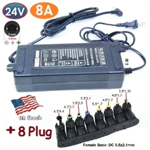 24V 8A 192W AC/DC Adapter Power Supply Charger with 8 Sizes DC Power Plug Tips - Picture 1 of 9