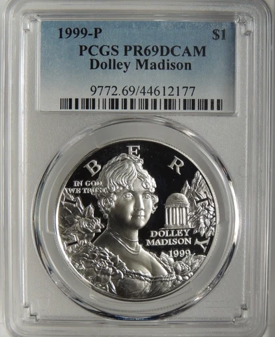 1999-P $1 DOLLEY MADISON COMMEMORATIVE SILVER DOLLAR PCGS PR69DCAM #44612177 Cover