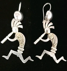 Ervin Hoskie signierte Navajo Sterlingsilber, 14K Gold Ohrringe Kokopelli groß. - Bild 1 von 8