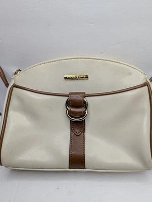 Bandolera/bolso de hombro vintage Liz Claiborne - blanco roto crema, borde marrón Foto 1 de 4