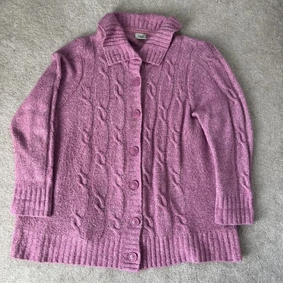 LL Bean Fisherman Cardigan Womens 3X Chunky Cable Knit Pink Wool Blend Cozy - Image 1 of 4