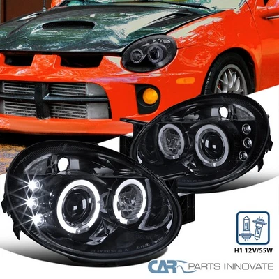 Black/Smoke Projector Headlights Fits 03 04 05 Dodge Neon Dual LED Halo Rims - Image 1 of 4