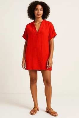 Blusa túnica roja manga corta Banana Republic de lino talla M Foto 1 de 4