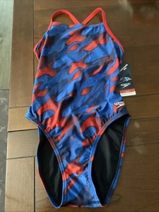Speedo Damen Powerflex Eco Racing Cut Gr. 6 Einteiler Badeanzug rot weiß blau - Bild 1 von 8