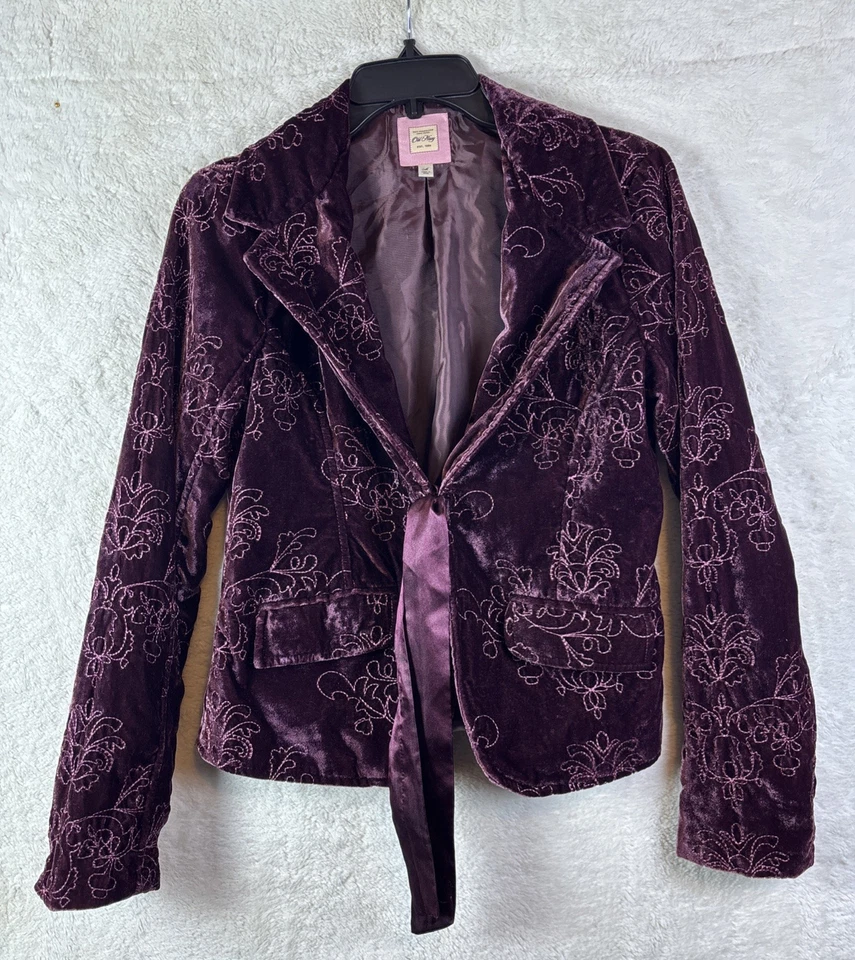 Blazer Terciopelo Bordado Antiguo Azul Marino Mediano Bonito Púrpura Foto 1 de 4