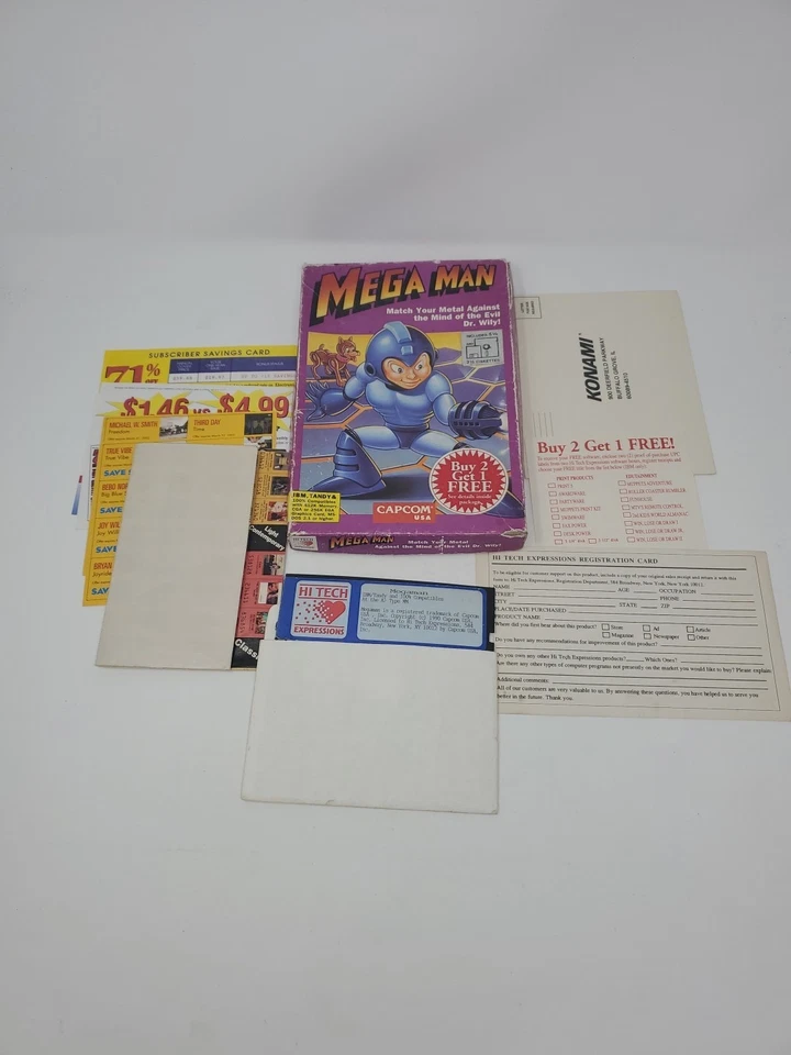 Vintage Mega Man IBM Tandy PC Capcom Hi Tech Expressions Box 5.25" Disc Complete - Image 1 of 4