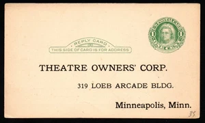 RARE VINTAGE U. S. THEATRE OWNERS' CORP. MINNEAPOLIS, MINNESOTA POSTAL CARD - Picture 1 of 2