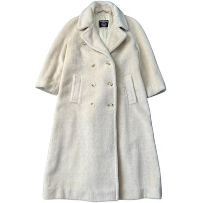 Vintage Invertere Cream 100% Alpaca Pile Trench Coat Satin Lined Women’s XL - Image 1 of 4