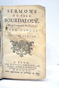 LIVRE ANCIEN BOURDALOUE SERMONS POUR L'AVENT FRONTISPICE 1740 - Imagen 1 de 4
