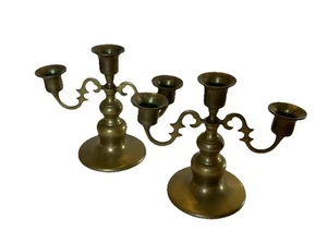 Pair Vintage Solid Brass 3 Arm Candelabra Ornate 6”x 7”Candle Stick Holder - Picture 1 of 16
