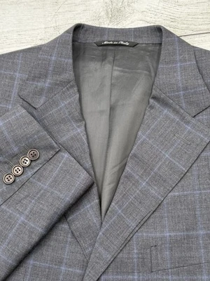 Canali Blazer EU 56L US 46L Gray Blue Windowpane Wool Sport Coat 3-Button Italy - Image 1 of 4
