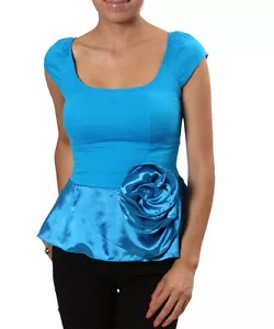 Blusa donna blu senza maniche in cotone con fiocco davanti. Taglia S. - Foto 1 di 2