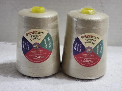 2 SPOOLS MADALA CRAFTS BEIGE POLYESTER SEWING THREAD SIZE 20 S/2 6000 YDS EACH - Image 1 of 4