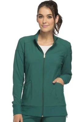 Cherokee Scrubs Zip Front Warm Up Jacket CK303 HUN Hunter Green Free Shipping - Image 1 of 4