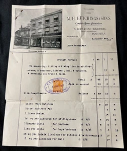 1927 M.H. HUTCHINGS & Sons Furniture Undertaker de colección Bill Head SOUTHSEA UK - Imagen 1 de 14