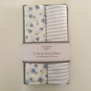 NEW 2 Soft Swaddle Baby Blankets (0-3M) Blue Floral | Modern Baby - Picture 1 of 6