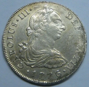 1776 LIMA 8 REAL CHARLES III PERU SPANISH SILVER DOLLAR COLONIAL ERA VERY SCARCE - Picture 1 of 12