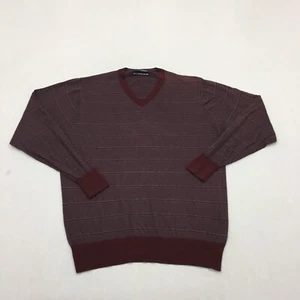 M&S Autograph Jumper Mens Large Knitted Sweater Burgundy Striped Cashmere Silk - Picture 1 of 11