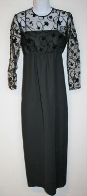 Vestido longo Chetta B preto noite 4 top de renda transparente NOVO SEM ETIQUETAS LS floral - Imagem 1 de 4