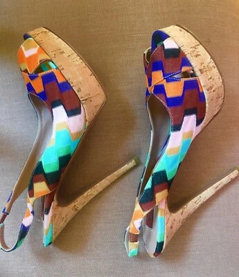 Zapatos de tacón Missoni rosa caramelo, verde menta, azul, multicolor, corcho plataforma alta 39/9 Foto 1 de 4