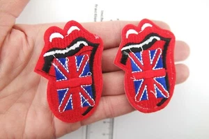 2pcs Rolling Stones Tongue Embroidered Patch British England Union Jack Flag Lot - Picture 1 of 3