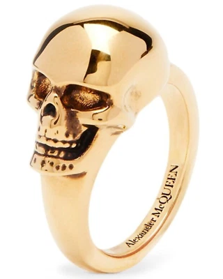 NIB Alexander McQueen Iconic Skull Logo 3D Sideways Gold Brass Ring 15 US 7 $595 - Image 1 of 4