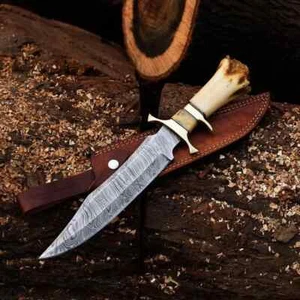 MASSANFERTIGUNG HANDGEFERTIGT DAMASTSTAHL JAGD BOWIE MESSER KNOCHENGRIFF BOWIE GESCHENK - Bild 1 von 5